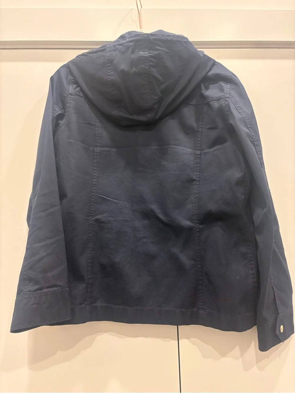 J. Crew Navy Hooded Utility Jacket with Gold-Tone Buttons